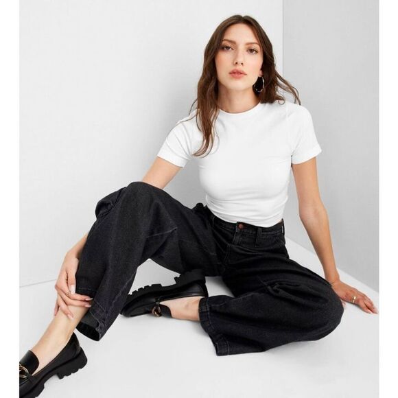 NWT SZ M Target (a . new day) Set of 2 Tops: White Cropped and Heather Gray Ribb - Picture 4 of 11